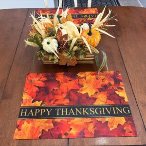 Happy Thanksgiving Placemat With Fall Leaves - Machine Washable Tumble Dry - Seasonal Dining Decor