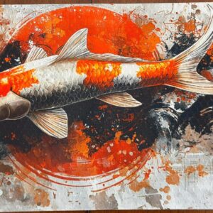Illustrated Koi Fish Pond Orange Black White Placemat - Upscale Dining Table Decor