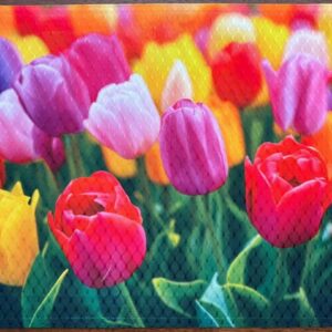 Red Yellow Pink Purple Blue Tulips Placemat for Your Dining Table Machine Washable Tumble Dry Unique Upscale Dining Decor.