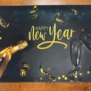 Happy New Year Champagne Bottle and Glasses Placemat Your Dining Table Washable Upscale Dining Room Decor