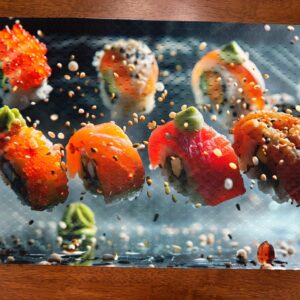 Sushi and Sashimi Airborne Placemat for Your Dining Table Machine Washable Tumble Dry Upscale Dining Room Decor