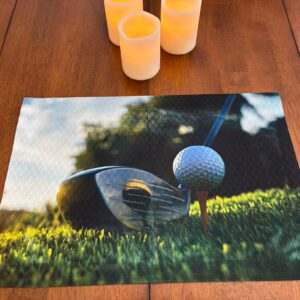 Golf Ball Teed Up With Driver Placemat for Your Dining Table Machine Washable Tumble Dry Upscale Dining Room Decor