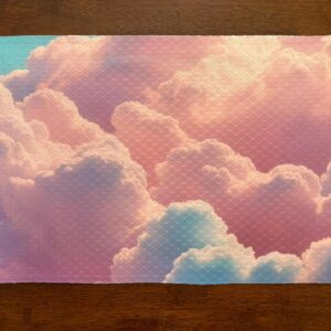 Pink and Blue Clouds Placemat - Cotton Candy Clouds - Machine Washable Tumble Dry - Unique Pink Dining Decor