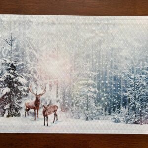 Deer in the Woods During Snowfall Placemat - Winter Seasonal Decor - Machine Washable Tumble Dry