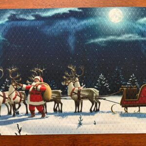 Santa Reindeer and Sleigh Placemat for Your Dining Table Machine Washable Upscale Dining Room Decor