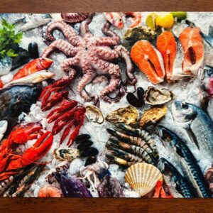 Fresh Seafood on Ice Placemat for Your Dining Table Machine Washable Tumble Dry Upscale Dining Room Decor