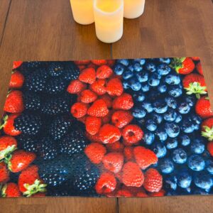 Fresh Berries Strawberry Blueberry Raspberry Placemat Machine Washable Tumble Dry Upscale Dining Decor