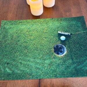 On the Green Golf Putter and Golf Ball Placemat Machine Washable Tumble Dry Upscale Dining Room Decor