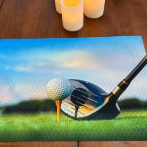 Golf Ball Reflected in Driver Face Placemat Machine Washable Tumble Dry Upscale Dining Room Decor