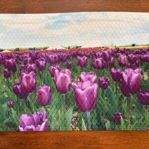 Purple Tulip Field Placemat - Tulip Field and Sky - Machine Washable Tumble Dry - Unique Dining Decor