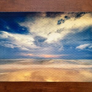 Beach Ocean Blue Sky Clouds Placemat - Beach Seashore Skyline - Machine Washable Tumble Dry - Dining Decor