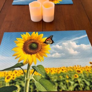 Field of Sunflowers with Monarch Butterfly Placemat - Summer Decor - Machine Washable Tumble Dry - Dining Table Decor