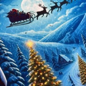 Christmas Village Snow Scene Santa in Flight Placemat Machine Washable Tumble Dry Christmas Decor for Dining Room Table