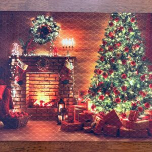 Classic Style Christmas Tree by the Fireplace Placemat - Machine Washable Tumble Dry Dining Table Christmas Decor