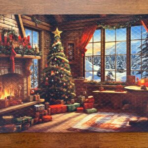 Christmas Tree by Window Snow Outside Placemat - Machine Washable Tumble Dry - Seasonal Dining Decor